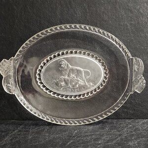 Rare 19th Century Gillinder and Sons EAPG 13 Inch Oval Platter Lion Pattern 1877